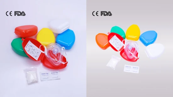 의료 용품 응급처치 일회용 야외 PVC CPR 마스크, 일방향 밸브가 있는 얼굴 보호 CPR 마스크